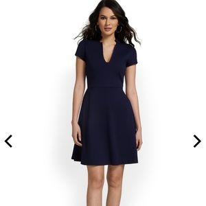 NWT New York & Company Split-Neck Puff Sleeve Flare Dress